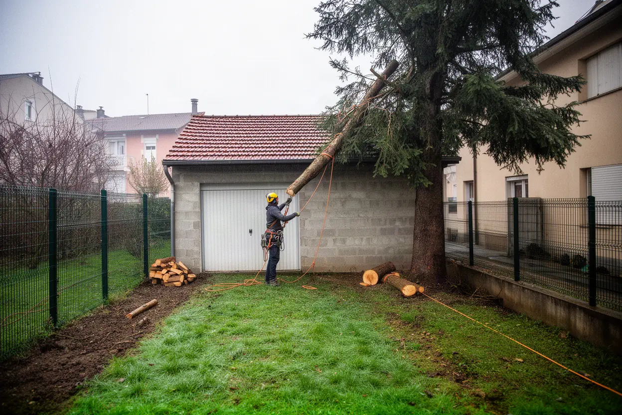 Abattage contrôlé près d'une maison à Saint-Chamond