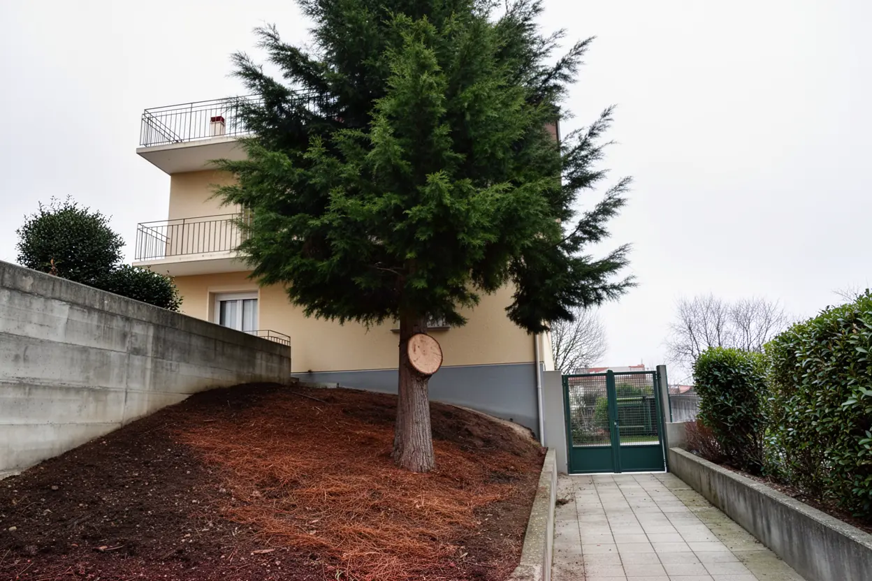 Cèdre sécurisé après élagage sur cordes à Saint-Chamond