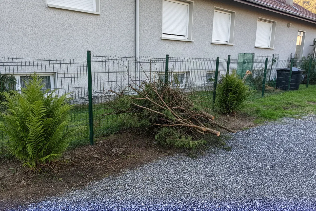 Tas de branches de sapin avant enlèvement à Sorbiers