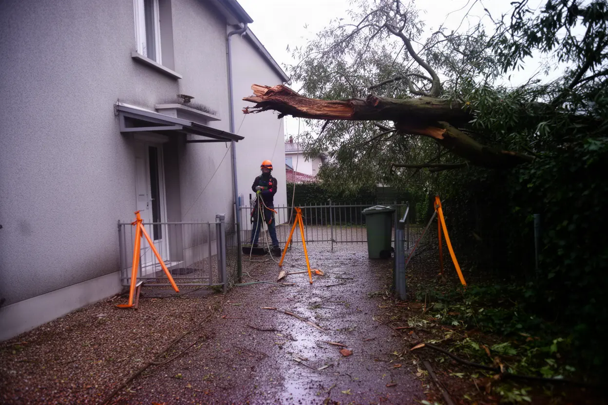 Équipe sécurisant un arbre dangereux à Saint-Chamond